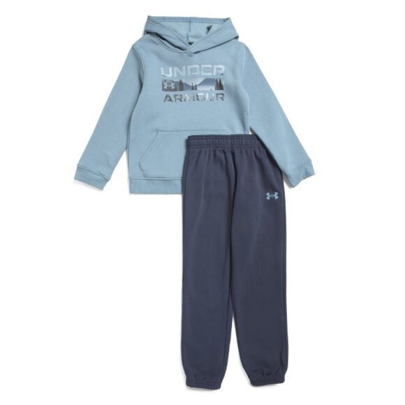 UNDER ARMOUR Blue Smoke Big Boys 2pc Stacked Logo Hoodie Set - Picture 1 of 2